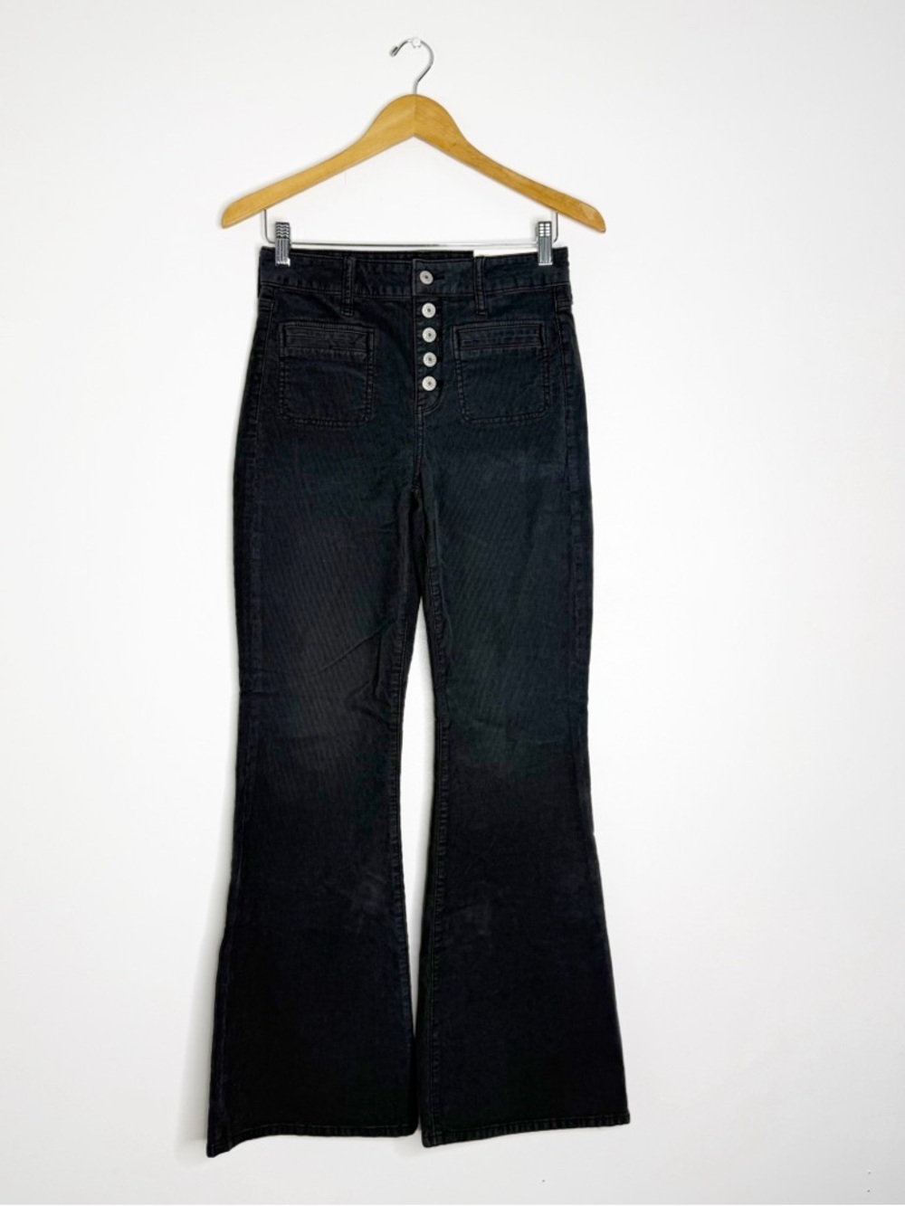 American Eagle Super High Rise Corduroy Flare Pants Gray 4 NWT